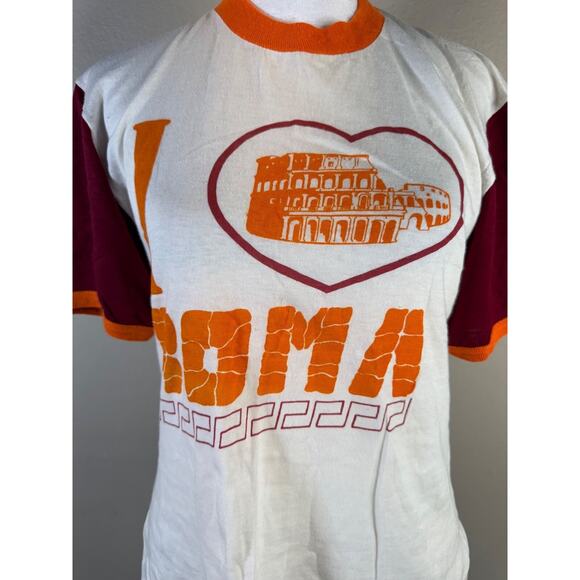 Vintage I Love Roma Colosseum T-Shirt Italy Cotton White Maroon Short Sleeve 70s - Picture 6 of 11